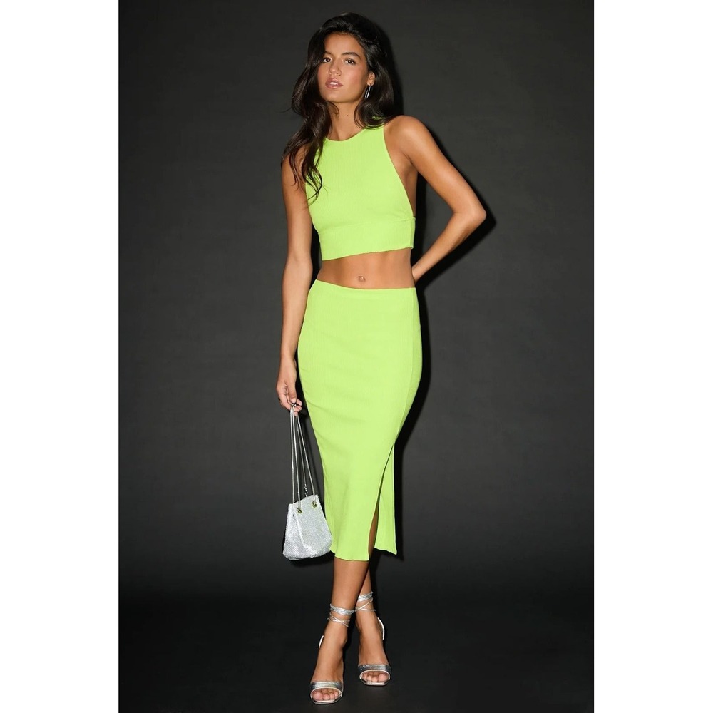 Lulus NWT Lime Green Sleeveless Two-Piece Bodycon Midi Dress - Medium